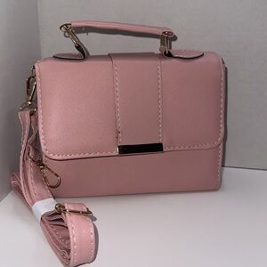Retro, light, soft pink fashionable small flap crossbody bag